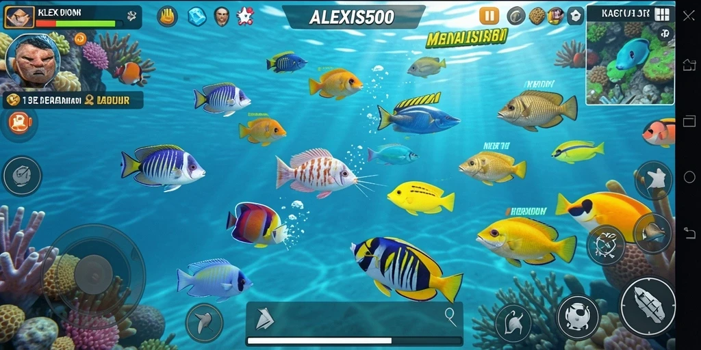 Tampilan menarik dari gameplay ALEXIS500 saat menembak ikan.