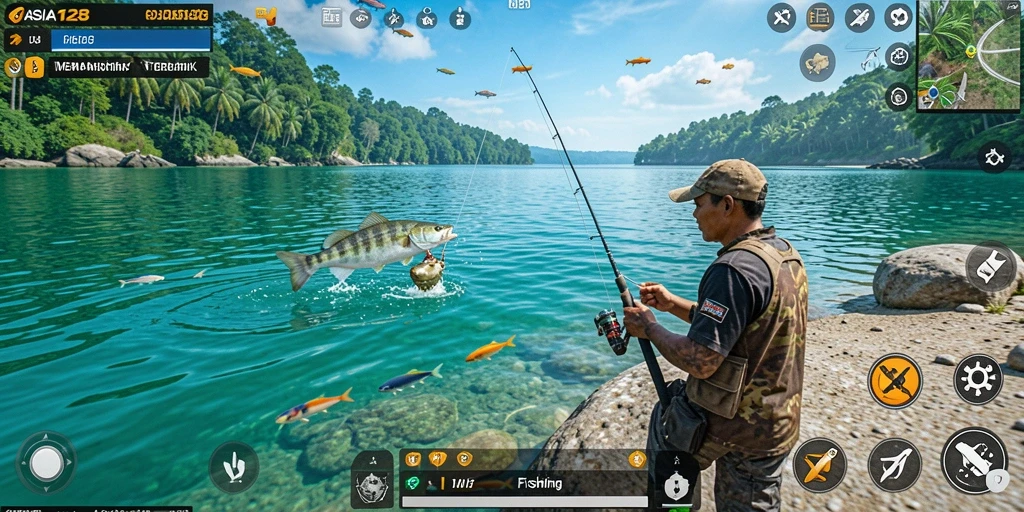 Screenshot gameplay ASIA128 dengan aksi memancing yang seru.
