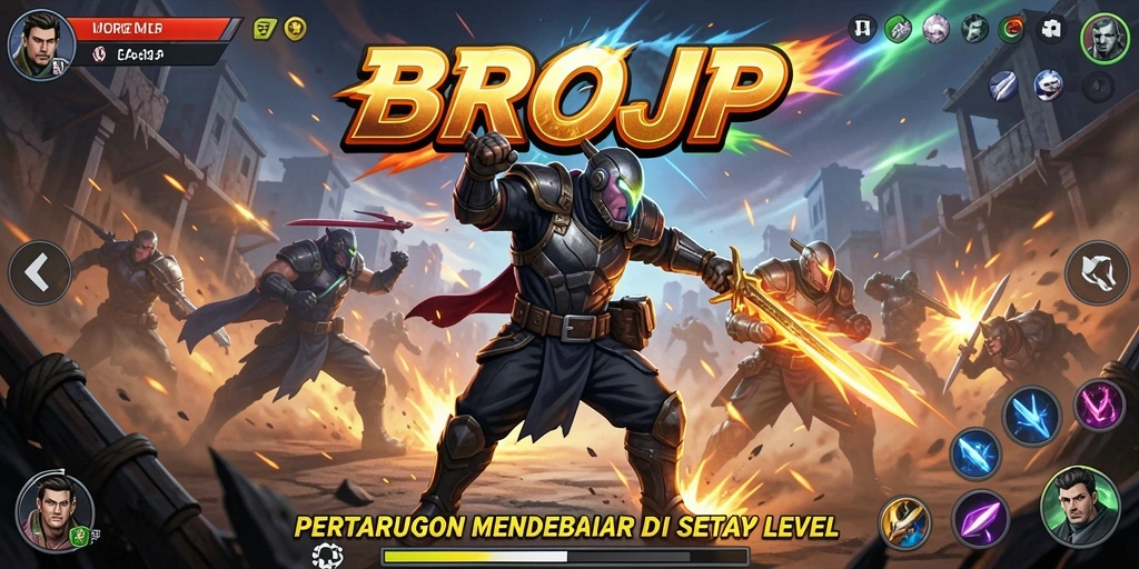 Screenshot utama BROJP menunjukkan aksi pertarungan yang intens dan seru.