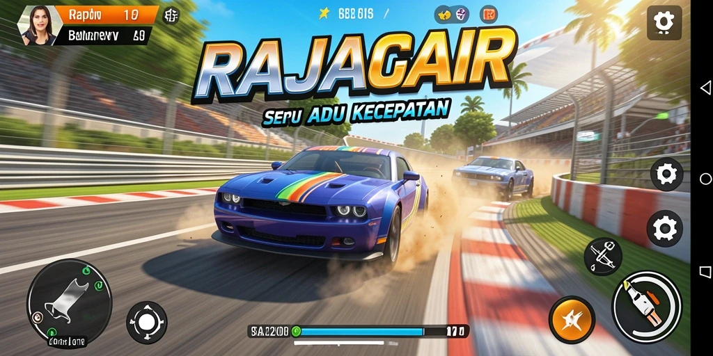 Screenshot gameplay RAJACAIR yang menampilkan aksi balapan mendebarkan.