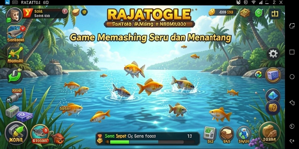 Gameplay seru RAJATOGEL dengan memancing di danau indah.