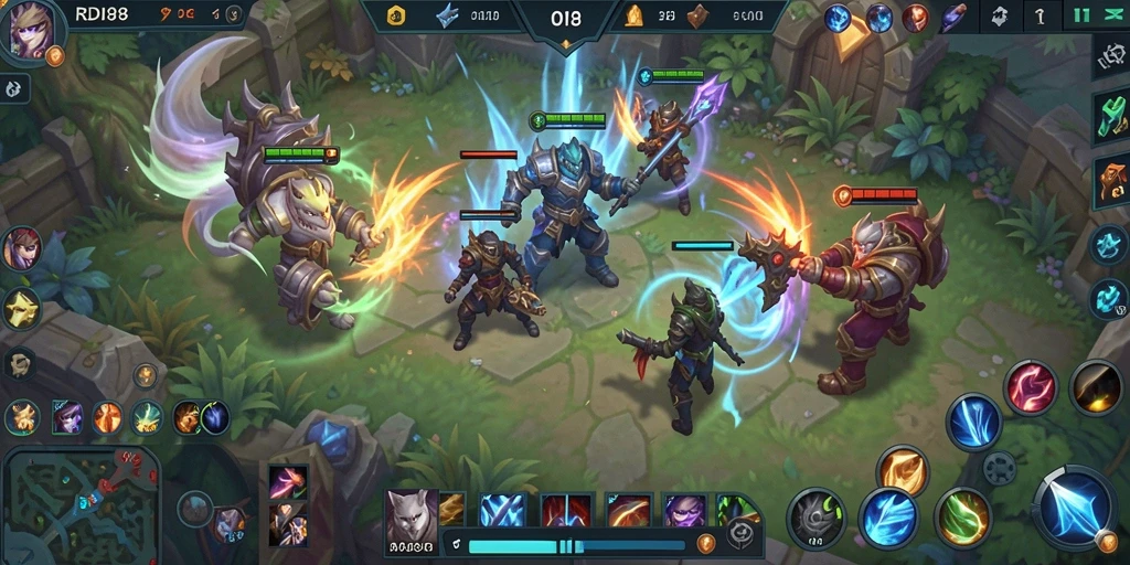 Screenshot gameplay RDI88 menampilkan pertarungan tim yang epik.