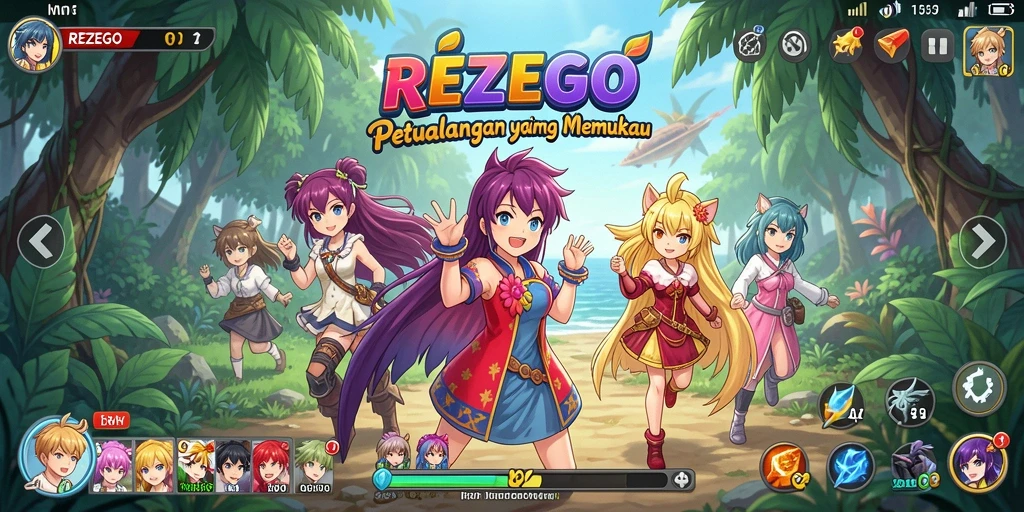Screenshot gameplay REZEGO menampilkan pertarungan karakter Anime yang epik.